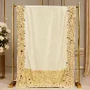 Elegant Ivory Saree with Golden Floral Peacock Embroidery and Ornate Border