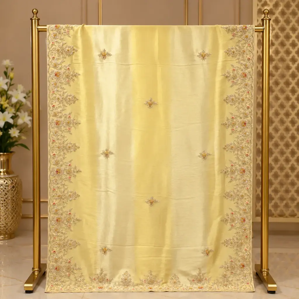 Elegant Light Yellow Embroidered Saree with Floral Sequin Border