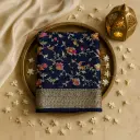 Elegant Navy Blue Designer Saree With Floral Zari Embroidery