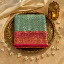Teal and Magenta Chevron Silk Saree with Zari Border