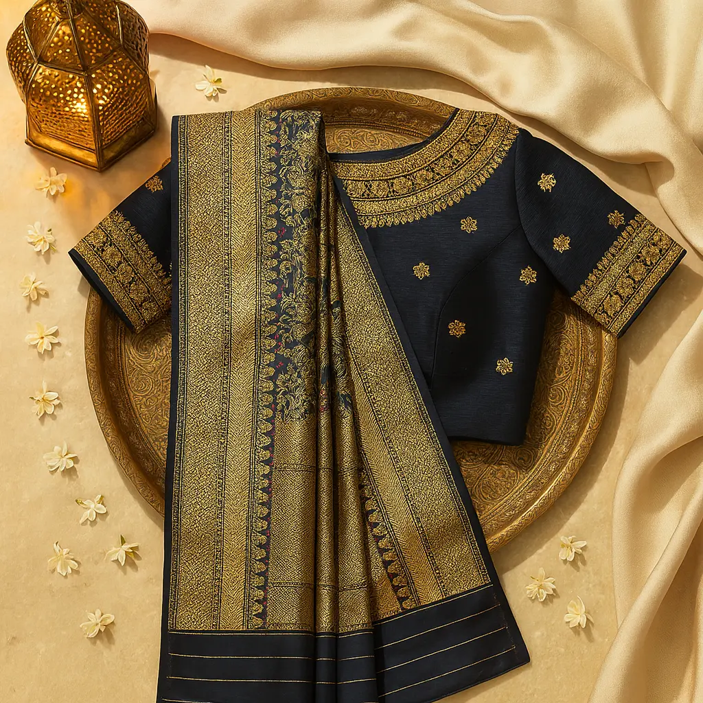 Elegant Black Designer Saree with Traditional Gold Zari Border