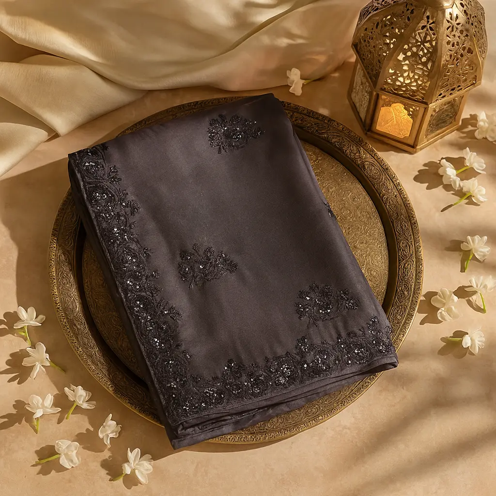 Elegant Embellished Grey Designer Saree with Floral Sequin Work 