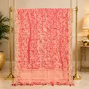 Women's Rani Pink Designer Saree with Floral Weave, Scalloped Border