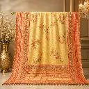 Yellow Floral Dupatta with Coral Embroidered Border, Sequin Work Rose Print