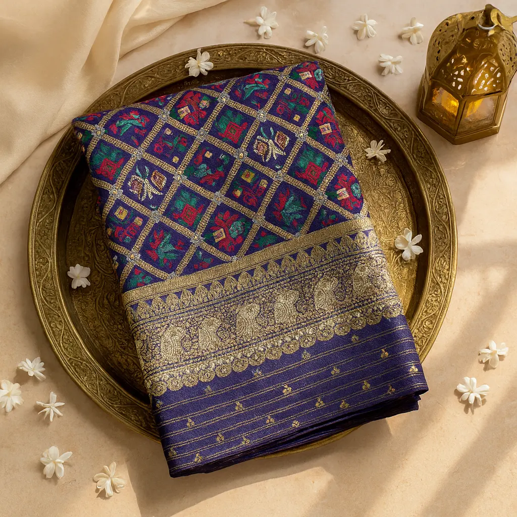 Royal Blue Traditional Patola Pattern Designer Silk Saree 