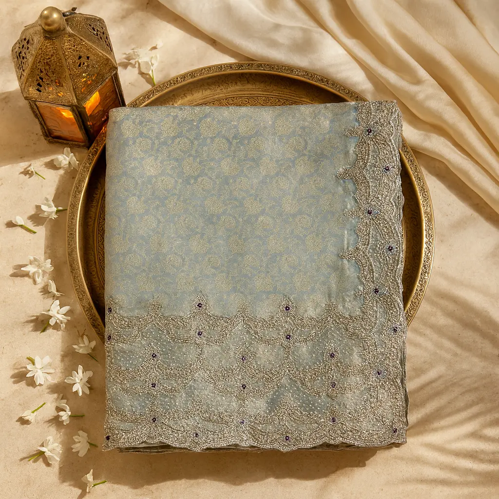 Exquisite Aqua Blue Designer Saree with Intricate Zari Embroidery 