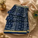 Elegant Navy Blue Cotton Saree with Hand Block Print Design & Golden Border
