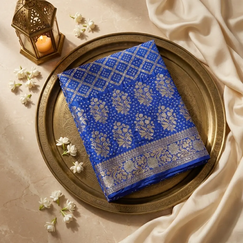 Royal Blue Banarasi Bandhani Georgette Silk Saree