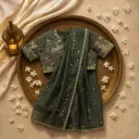 Elegant Dark Green Designer Organza Saree With Embellished Blouse