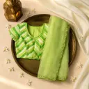 Elegant Lime Green Designer Saree with Striped Blouse Piece