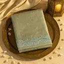 Elegant Sage Green Organza Saree with Mirror Work Embellishments
