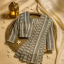 Elegant Grey Striped Saree With Sequin Detailing