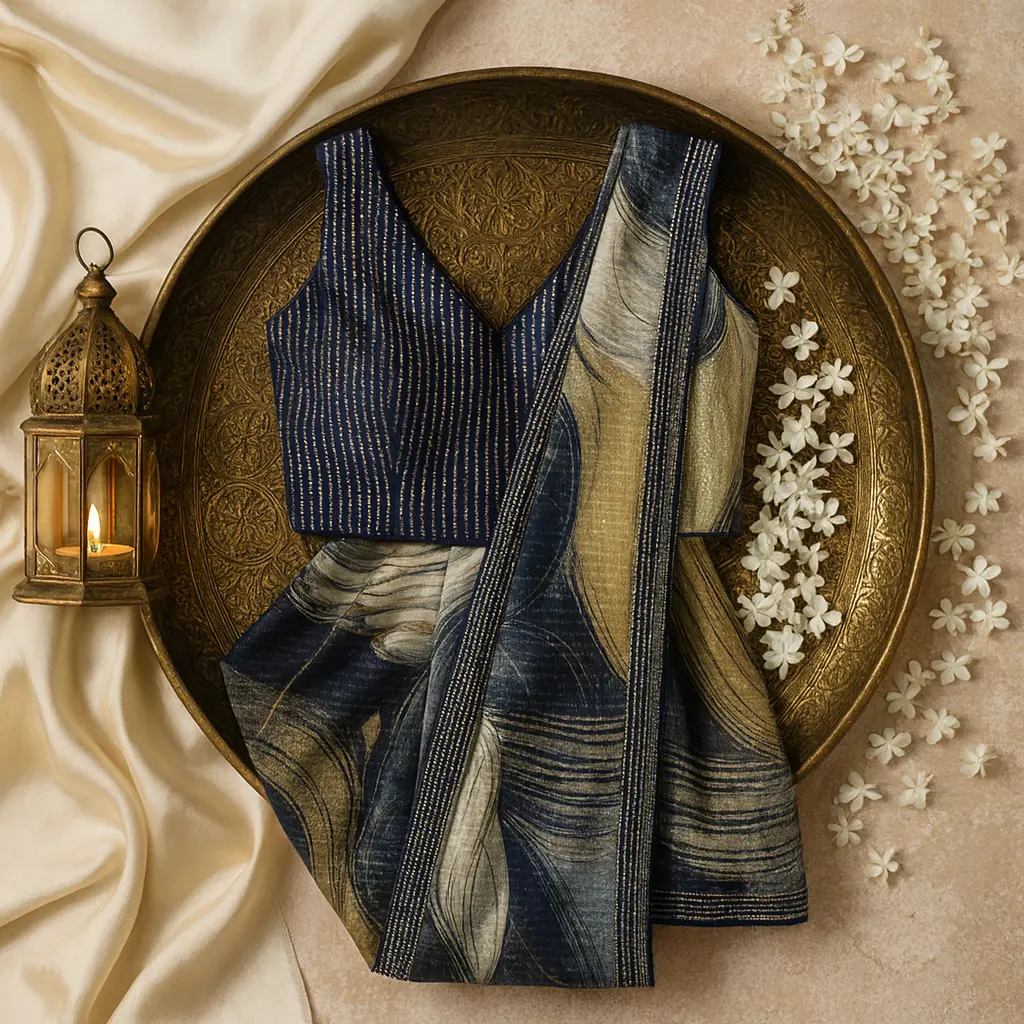 Luxury Designer Sequin Abstract Print Saree with Designer Blouse