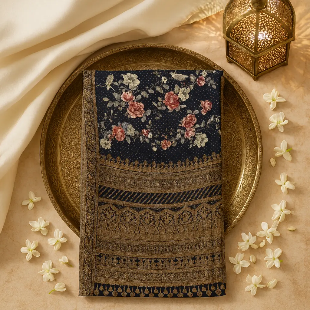 Elegant Black Designer Saree with Exquisite Floral Digital Print