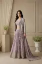 Lilac Mauve Embroidered Crop Top Skirt Set with Jacket