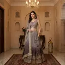 Ombre Mauve Purple Embroidered Crop Top Lehenga Set