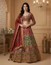 Maroon n Emerald Green Handcrafted Bridal Silk Lehenga Choli Set