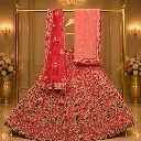 Coral Pink Bridal Lehenga Choli with Multicolor Embroidery and Matching Dupatta