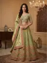 Pistachio Green Silk Embroidered Lehenga Set with Banarasi Dupatta