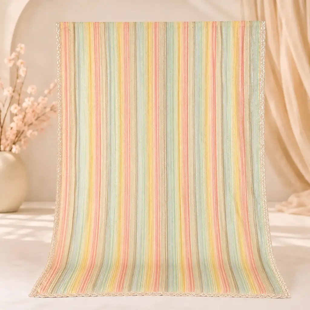 Pastel Multicolor Striped Saree with Elegant Embellished Border