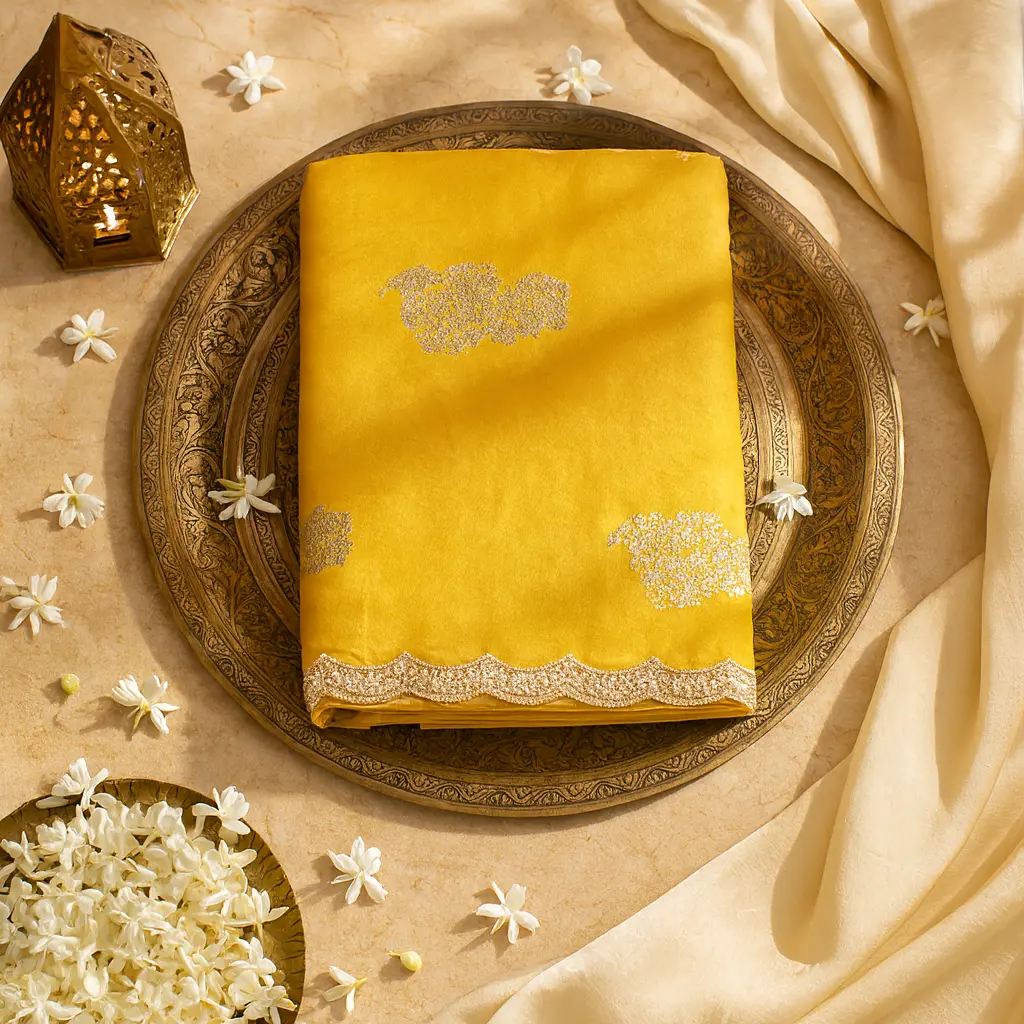 Radiant Yellow Festive Saree with Intricate Silver Border