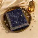 Elegant Royal Blue Embellished Designer Saree with Floral Embroidery