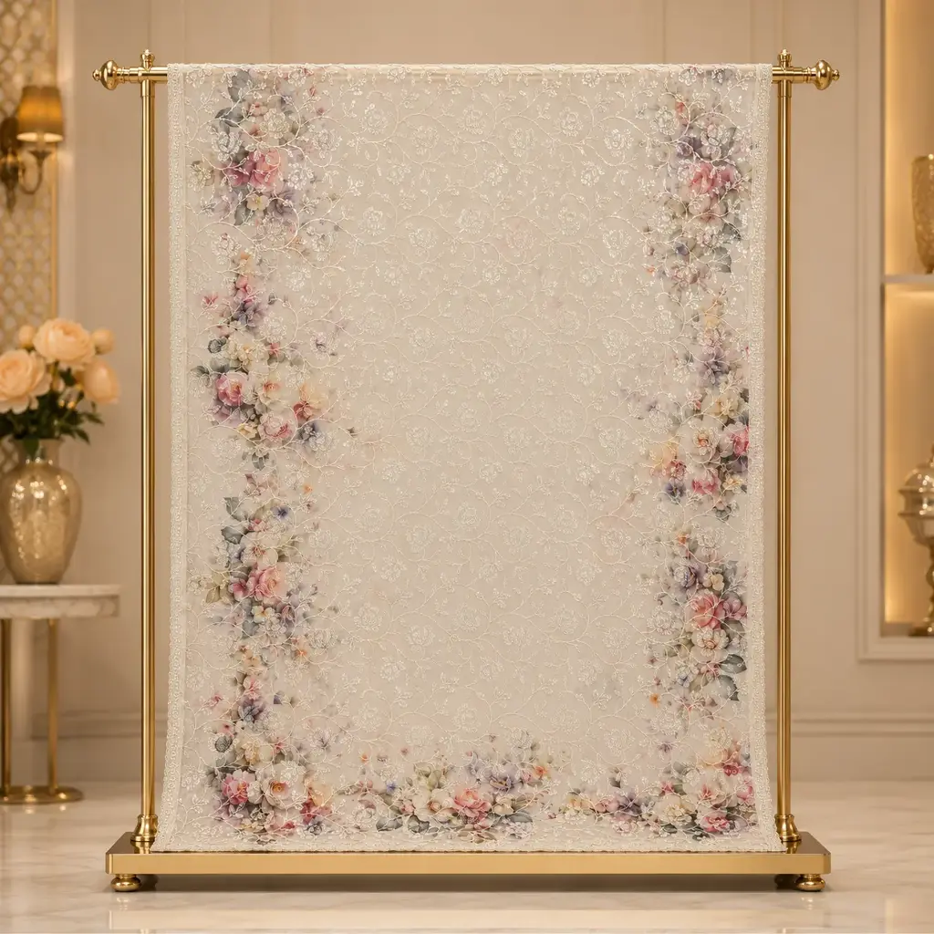 Ivory Floral Embroidered Saree with Pastel Rose Border