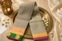 Silver Grey Kanjivaram Silk Saree with Contrast Borders