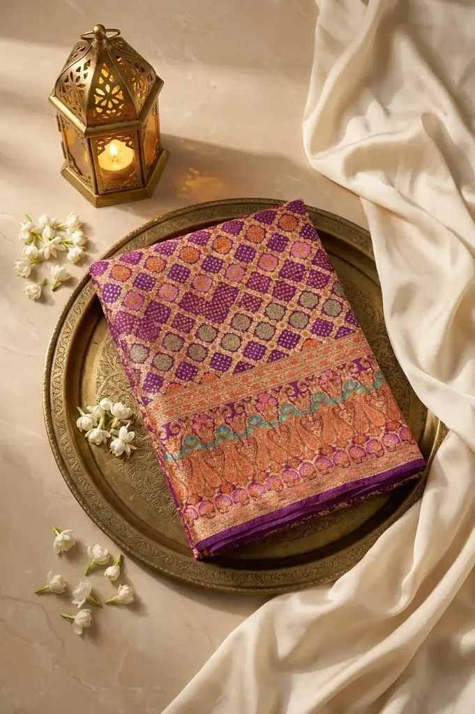 Plum Magenta Georgette Banarasi Bandhani Saree