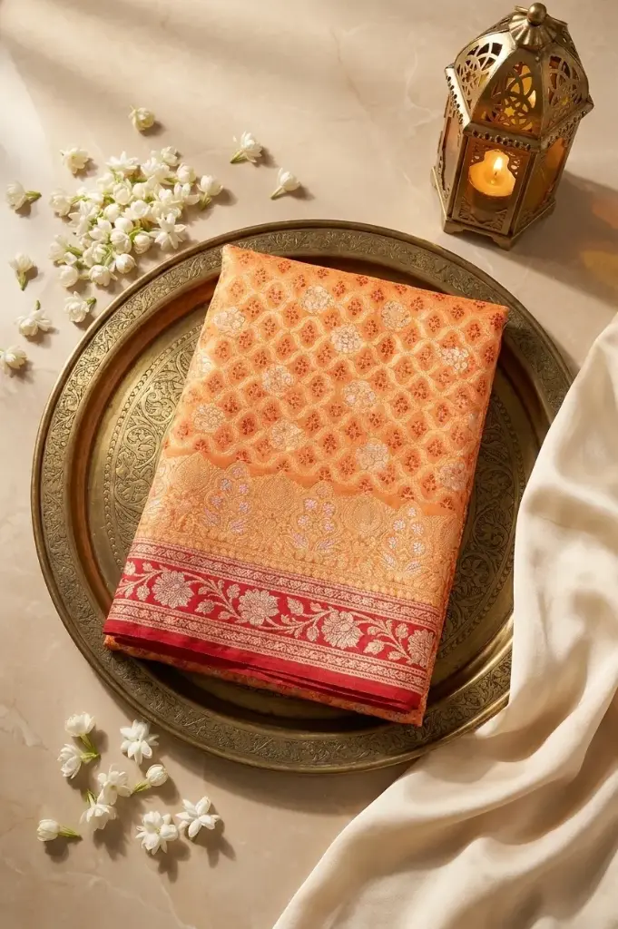 Orange Banarasi Bandhani Georgette Saree with Zari Border