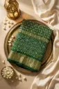 Emerald Green Gaji Silk Nakshi Chex Bandhani Saree
