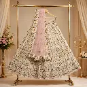Women's Ivory Multicolor Embroidered Lehenga Choli with Blush Dupatta