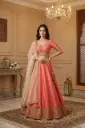 Coral Silk Embroidered Chanya Choli Lehenga Set with Dupatta