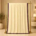 Women's Ivory Saree with Multicolor Sequin Dots and Green Purple Border