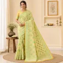 Yellow Green Floral Stone Work Saree with Printed Border, Matching Blouse