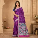 Royal Blue Magenta Woven Saree for Women with Silver Zari Border