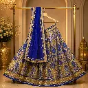 Women's Beige Royal Blue Embroidered Lehenga Choli with Dupatta
