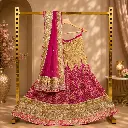 Women's Gold Lehenga Choli with Magenta Floral Embroidery and Net Dupatta