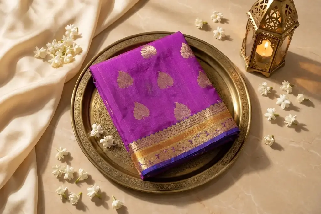 Magenta Dual-Tone Silk Saree with Gold Zari Pallu 
