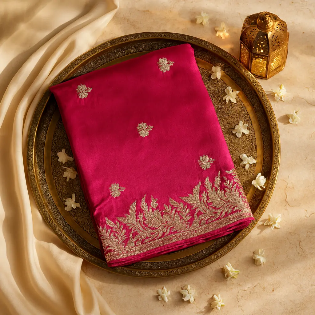 Elegant Fuchsia Pink Designer Saree with Intricate Zari Embroidery