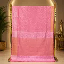 Elegant Pink Woven Saree with Golden Floral Motifs and Broad Pallu