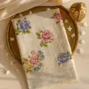 Elegant Cream Silk Saree With Exquisite Floral Embroidered Applique