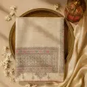 Off-White Raw Silk Saree with Multicolored Threadwork Embroidery