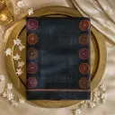 Elegant Black Silk Saree with Vibrant Circular Embroidery and Mirrors