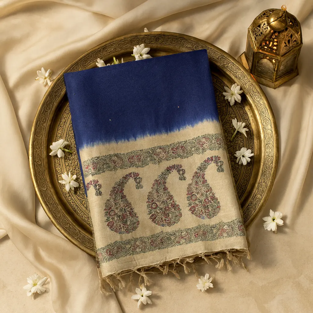 Elegant Navy Blue Designer Silk Saree with Paisley Embroidery