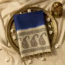 Elegant Navy Blue Designer Silk Saree with Paisley Embroidery