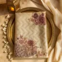 Exquisite Off-White Zari Chevron Saree with Floral Embroidery 