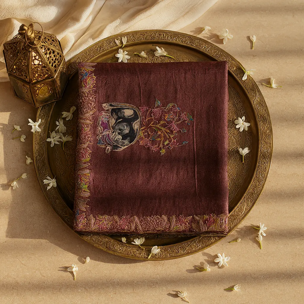 Exquisite Brown Hand-Embroidered Luxury Designer Saree