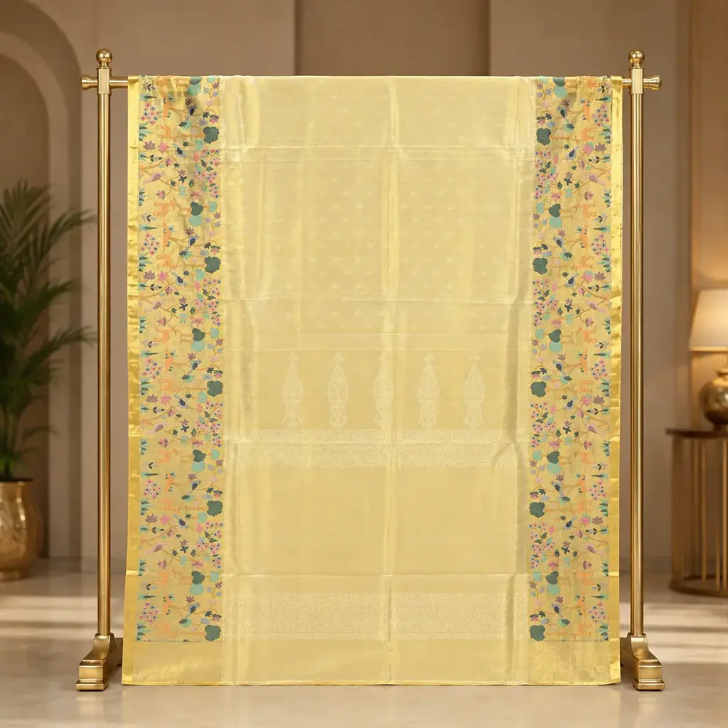 Elegant Ivory Saree with Multicolour Floral Bird Border