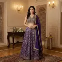 Royal Purple Embroidered Lehenga Choli Set with Dupatta
